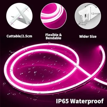 16.4ft Pink Neon LED Strip Lights Waterproof Flexible Dimmable