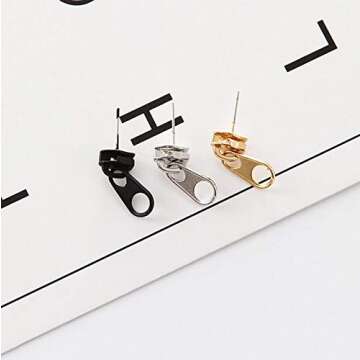 Mountainer 3 Pairs Personality Cool Zipper Metal Stud Earrings for Men Women Vintage Punk Style Earr...