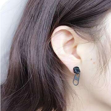 Mountainer 3 Pairs Personality Cool Zipper Metal Stud Earrings for Men Women Vintage Punk Style Earring Women Unique Funny Party Jewelry