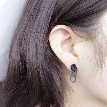 Mountainer 3 Pairs Personality Cool Zipper Metal Stud Earrings for Men Women Vintage Punk Style Earring Women Unique Funny Party Jewelry