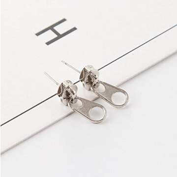 Mountainer 3 Pairs Personality Cool Zipper Metal Stud Earrings for Men Women Vintage Punk Style Earring Women Unique Funny Party Jewelry