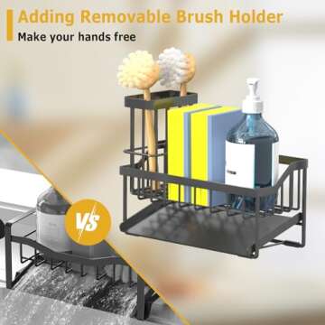 Vanwood Kitchen Sink Caddy Sponge Holder for Kitchen Sink with Brush Holder, Kitchen Sink Cocina Org...