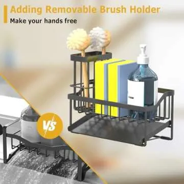 Vanwood Kitchen Sink Caddy Sponge Holder for Kitchen Sink with Brush Holder, Kitchen Sink Cocina Org...