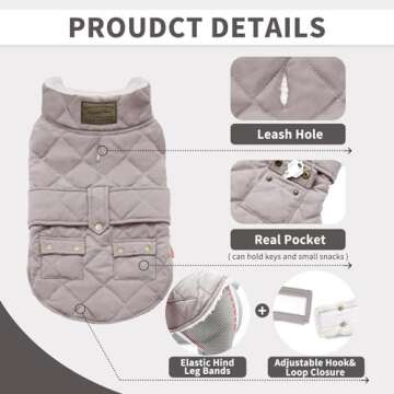 KYEESE Dog Coats Warm Dog Jacket Winter Cozy Windproof Padded Sherpa Dog Outfits for Small Dogs with Furry Collar Dog Clothes, Beige,M