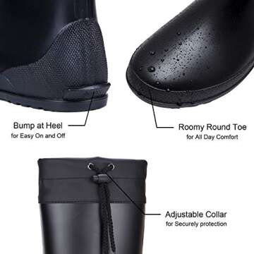 Asgard Women's Mid Calf Rain Boots Collar Gardening Boots Ultra Lightweight Portable Garden Shoes Black 41 (Size 10)