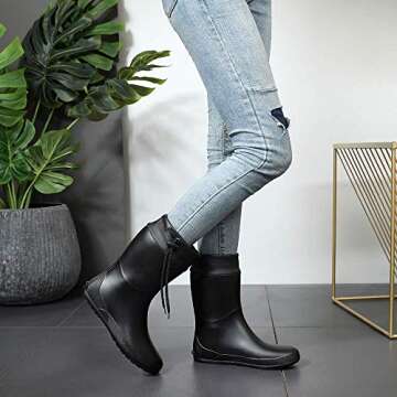 Asgard Women's Mid Calf Rain Boots Collar Gardening Boots Ultra Lightweight Portable Garden Shoes Black 41 (Size 10)