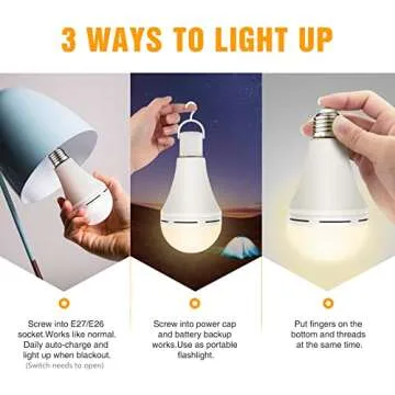Neporal Emergency Rechargeable Light Bulbs Stay Light Up When Home Power Failure, 15W 80W Equivalent LED 1200mAh Self Charging Emergency Light Bulb for Power Outage, Camping, Tent (Warm White 4PK)