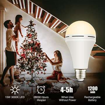 Neporal Emergency Rechargeable Light Bulbs Stay Light Up When Home Power Failure, 15W 80W Equivalent LED 1200mAh Self Charging Emergency Light Bulb for Power Outage, Camping, Tent (Warm White 4PK)