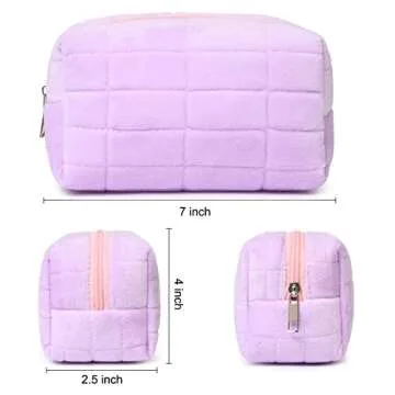 SOIDRAM 2 Pieces Makeup Bag Cute Cosmetic Bag Plush Blue Purple Makeup Pouch Travel Toiletry Bag Organizer Makeup Brushes Storage Bag for Women