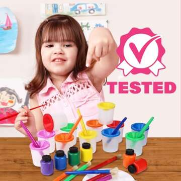 J MARK Toddler Painting Set – 43 Piece Complete Toddler Paint Set, Spill Proof Paint Cups, Washable Paint for Toddlers, Painting Tools, Smock, Brushes and More