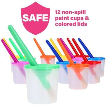 J MARK Toddler Painting Set – 43 Piece Complete Toddler Paint Set, Spill Proof Paint Cups, Washable Paint for Toddlers, Painting Tools, Smock, Brushes and More