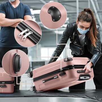Karl home 3-Piece Luggage Set Travel Lightweight Suitcases with Rolling Wheels, TSA lock & Moulded Corner, Carry on Luggages for Business, Trip, Rose Gold (20"/24"/28")