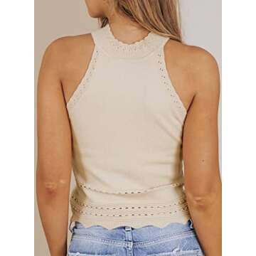 Asvivid Womens Sexy Sleeveless High Neck Cropped Tank Tops Trendy Cute Shirts Teen Girls Summer Halter Neck Crop Tops Apricot,S