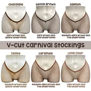EVERYTHING CROPOVER V-Cut Skintone Glitter Fishnet Stockings | VCut Carnival Tights for Black and Brown Skin Women | Chocolate One Size (Medium Hole)