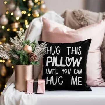 Sufamb Hug This Pillow Until You Can Hug Me Throw Pillow Covers, 18 x 18 Pillow Case, for Boyfriend Girlfriend Birthday Gifts, Long Distance Relationships Gifts (Black)(18x18in)