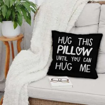 Sufamb Hug This Pillow Until You Can Hug Me Throw Pillow Covers, 18 x 18 Pillow Case, for Boyfriend Girlfriend Birthday Gifts, Long Distance Relationships Gifts (Black)(18x18in)