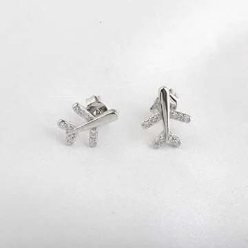 Airplane Stud Earrings Aircraft Earrings Aircraft Pendant Flight Attendant Jewelry Pilot Gifts for Aviation Traveler Women (Silver)