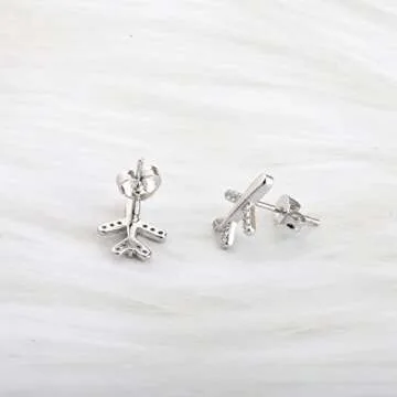 Airplane Stud Earrings Aircraft Earrings Aircraft Pendant Flight Attendant Jewelry Pilot Gifts for Aviation Traveler Women (Silver)