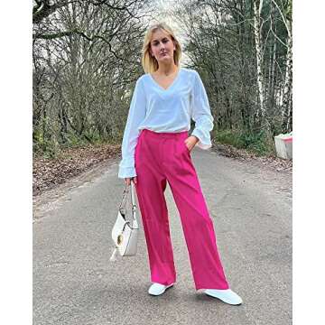 GRAPENT Maternity Dress Pants Womens Business Pants Dress Slacks Business Casual Pants for Women Plus Size Pants Womens Slacks Elastic Waist with Pockets Color Magenta Size X-Large Size 16 Size 18