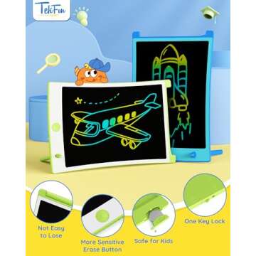 TEKFUN 2 Pack LCD Writing Tablet with Pen Cord, 8.5in Erasable Doodle Board Mess Free Drawing Pad for Kids, Car Trip Educational Toys Birthday for 3 4 5 6 7 Girls Boys (Blue*Green)