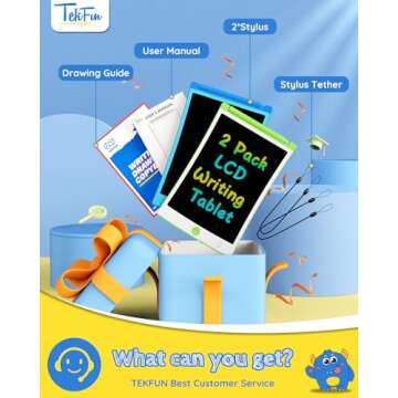 TEKFUN 2 Pack LCD Writing Tablet with Pen Cord, 8.5in Erasable Doodle Board Mess Free Drawing Pad for Kids, Car Trip Educational Toys Birthday for 3 4 5 6 7 Girls Boys (Blue*Green)