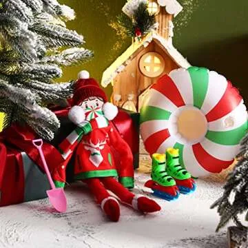 9PCS Christmas Elf Doll Accessories Clothing Includes Ear Muffs, Scarf, Sweater, Boot, Inflatable Snow Tube, Mask, Hat, Ice Skates, Shovel for Elf Doll Decor (Sweater)