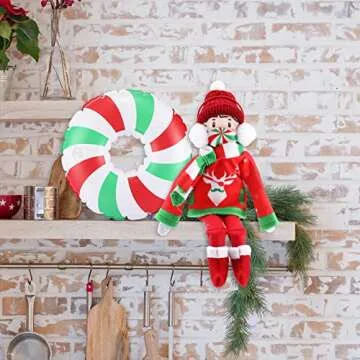 9PCS Christmas Elf Doll Accessories Clothing Includes Ear Muffs, Scarf, Sweater, Boot, Inflatable Snow Tube, Mask, Hat, Ice Skates, Shovel for Elf Doll Decor (Sweater)