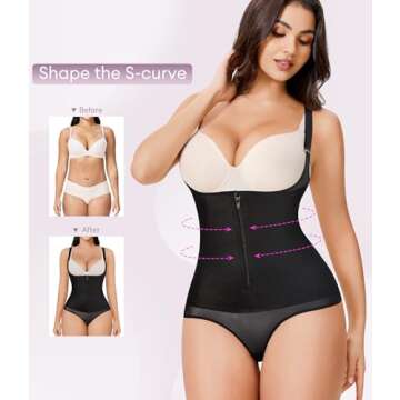 YERKOAD Women Shapewear Bodysuit Latex Waist Trainer Full Body Shaper Tummy Control Fajas Colombianas Zipper Open Bust Corset (Medium, Black)