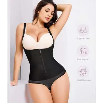 YERKOAD Women Shapewear Bodysuit Latex Waist Trainer Full Body Shaper Tummy Control Fajas Colombianas Zipper Open Bust Corset (Medium, Black)