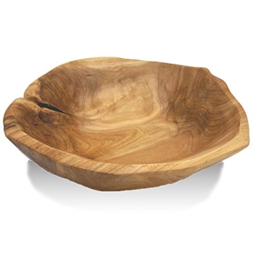 OUEEGER Wood Bowl(12"-14"), Handmade Natural Root Carved Wood Fruit Bowl, Wooden Decorative Bowls Se...