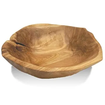 OUEEGER Wood Bowl(12"-14"), Handmade Natural Root Carved Wood Fruit Bowl, Wooden Decorative Bowls Se...