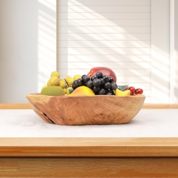 OUEEGER Wood Bowl(12"-14"), Handmade Natural Root Carved Wood Fruit Bowl, Wooden Decorative Bowls Serving for Fruit Salad Snack