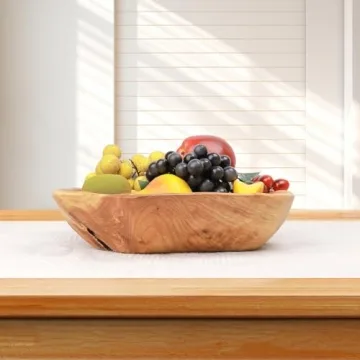 OUEEGER Wood Bowl(12"-14"), Handmade Natural Root Carved Wood Fruit Bowl, Wooden Decorative Bowls Serving for Fruit Salad Snack