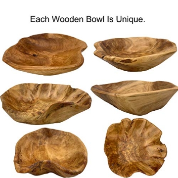 OUEEGER Wood Bowl(12"-14"), Handmade Natural Root Carved Wood Fruit Bowl, Wooden Decorative Bowls Serving for Fruit Salad Snack