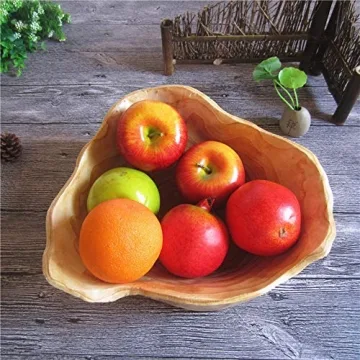 OUEEGER Wood Bowl(12"-14"), Handmade Natural Root Carved Wood Fruit Bowl, Wooden Decorative Bowls Serving for Fruit Salad Snack