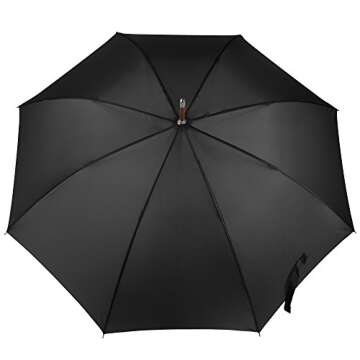 Totes Auto Open Wooden Handle J Stick Umbrella - Black