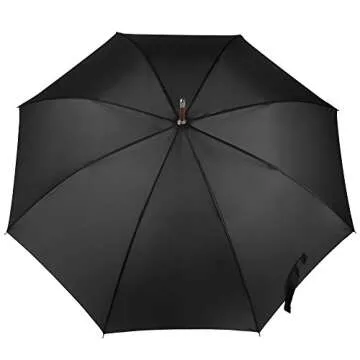 Totes Auto Open Wooden Handle J Stick Umbrella - Black
