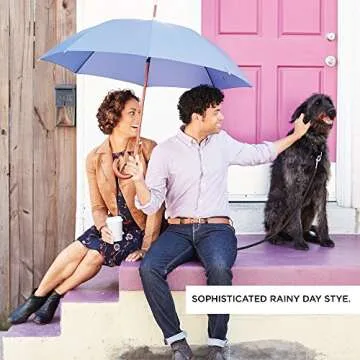 Totes Auto Open Wooden Handle J Stick Umbrella - Black