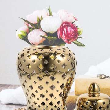 Operitacx Ceramic Ginger Jar Handicraft Flower Vase with Lid Pierced Ginger Jar with Lid Stunning Ho...