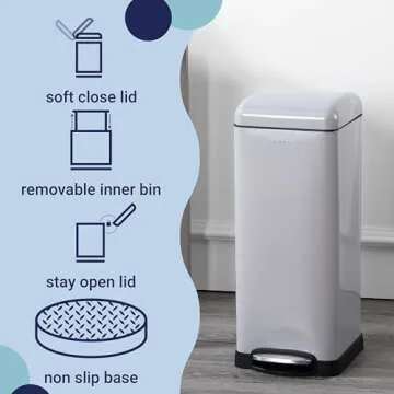 happimess HPM1007C Betty Retro 8-Gallon Step-Open Trash Can with Soft-Close Lid, Fingerprint Resistant, Modern, Minimalistic for Home, Kitchen, Laundry Room, Office, Bedroom, Bathroom, Gray