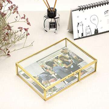 Hipiwe Gold Glass Photo Box - Vintage Photo Storage Organizer, Trinket Box Jewelry Display Organizer...