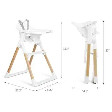 Munchkin Float Baby High Chair, Foldable and Easy to Clean, for Babies and Toddlers, White with Wooden Legs