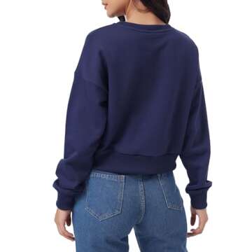 Amazhiyu Women's Cropped Sweatshirt French Terry Crew Neck Long Sleeve Pullover Cetacean Blue, Medium
