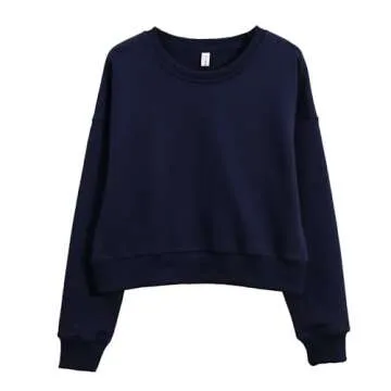 Amazhiyu Women's Cropped Sweatshirt French Terry Crew Neck Long Sleeve Pullover Cetacean Blue, Medium