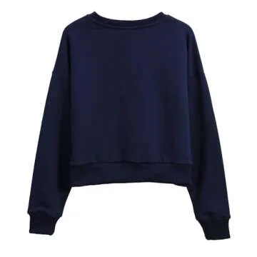 Amazhiyu Women's Cropped Sweatshirt French Terry Crew Neck Long Sleeve Pullover Cetacean Blue, Medium