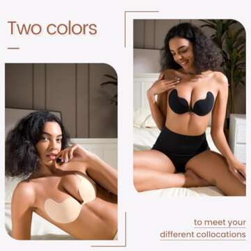 Sticky Bra Backless Adhesive Strapless Invisible Push Up Stick on Bras for Women Dresses 2 Pair Reus...