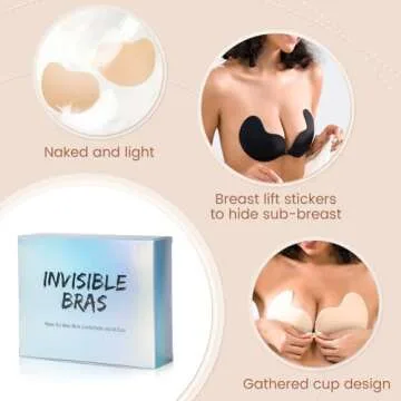 Sticky Bra Backless Adhesive Strapless Invisible Push Up Stick on Bras for Women Dresses 2 Pair Reusable Nipple Cover