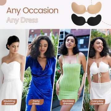 Sticky Bra Backless Adhesive Strapless Invisible Push Up Stick on Bras for Women Dresses 2 Pair Reusable Nipple Cover