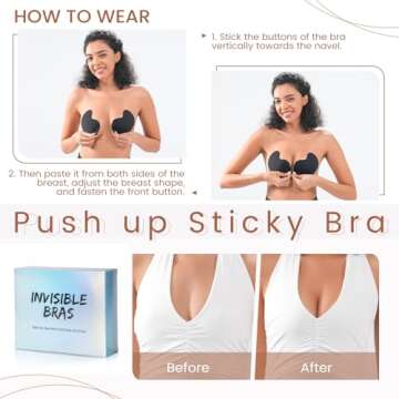 Sticky Bra Backless Adhesive Strapless Invisible Push Up Stick on Bras for Women Dresses 2 Pair Reusable Nipple Cover