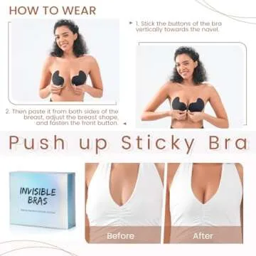 Sticky Bra Backless Adhesive Strapless Invisible Push Up Stick on Bras for Women Dresses 2 Pair Reusable Nipple Cover